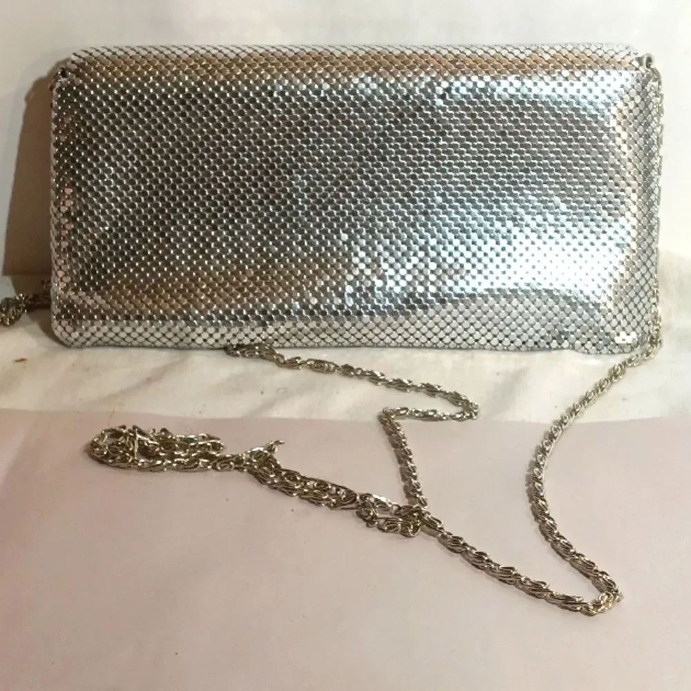 Vintage Metal Mesh Evening Clutch Bag With Chain Link Strap